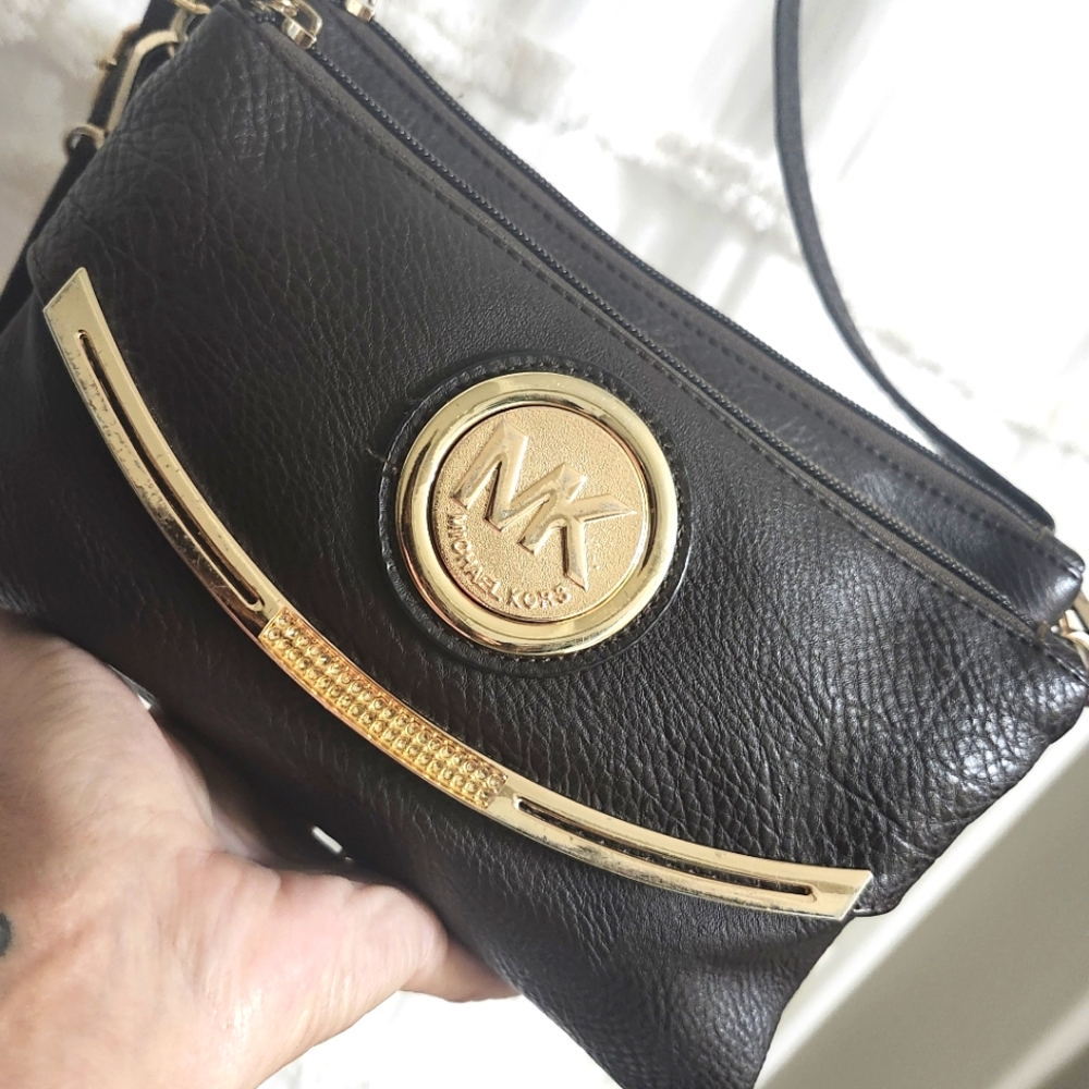 Dark Brown Crossbody Bag with Gold Accents. Price Is Firm.